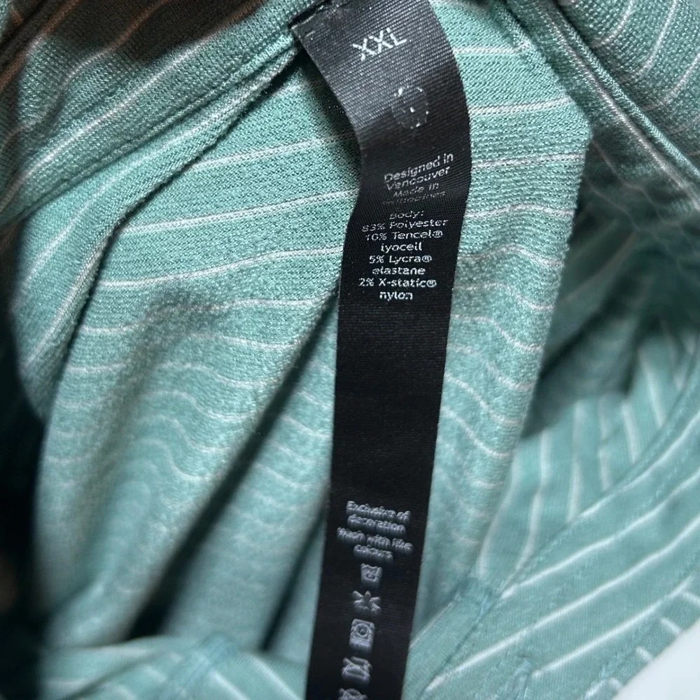Lululemon Evolution Polo Mens XXL Sage‎ Green White Striped Short Sleeve Shirt